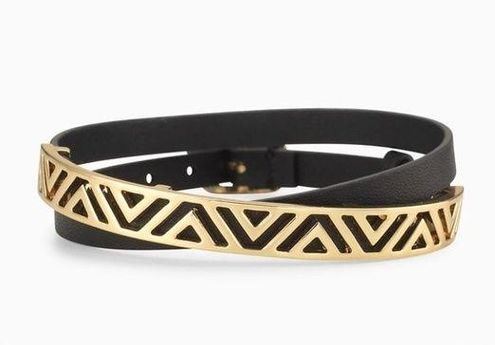 STELLA & DOT Ally double wrap black leather bracelet