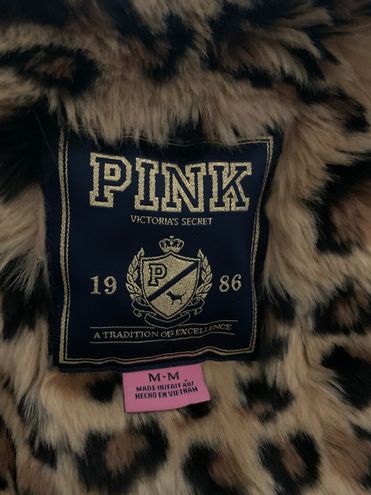 Victorias Secret Pink 86 Bling Hoodie Faux Fur Lined Leopard
