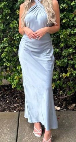 Jasmine Halter Maxi Dress ~ Steel Blue Luxe Satin