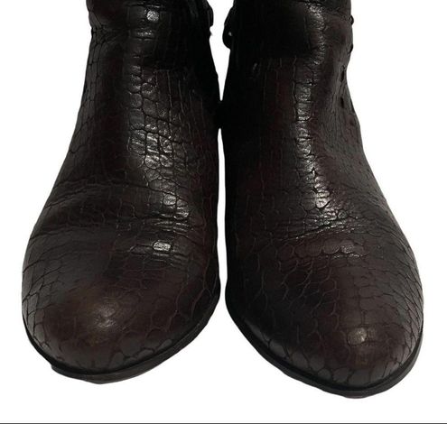 Anthropologie Biviel Chocolate Brown Croc Embossed Leather Mid