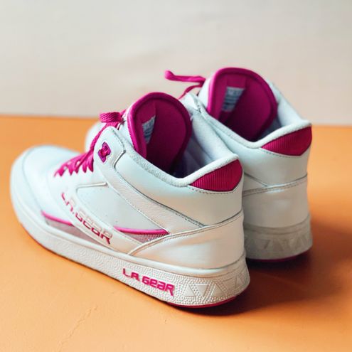 Skechers L.A. Gear Retro Pink and White High Top Sneakers Size 10