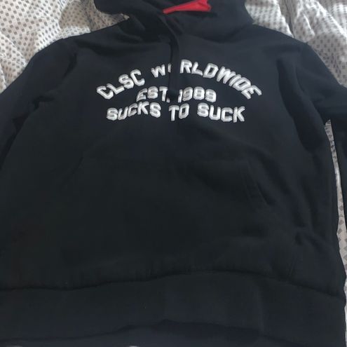 Black hoodie SUCKS EST 1989 lined. Sizes from Large-3XL. Size undefined - $35 - From Baby Bliss