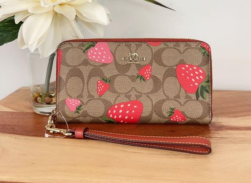 Coach Bags | Nwtcoach Snap Wallet in Signature Canvas with Wild Strawberry Print Pouch CH526 | Color: Red/Tan | Size: Os | Yogi_Mom's Closet