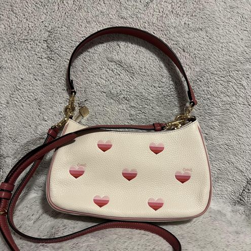 COACH TERI LEATHER SHOULDER BAG STRIPE HEART PRINT GOLD/CHALK MULTI  CROSSBODY