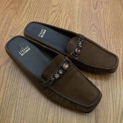 Stuart Weitzman brown suede leather slip on loafers with