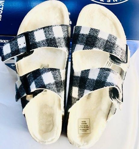 Birkenstock Women's Arizona Shearling Sandals - Plaid White Wool