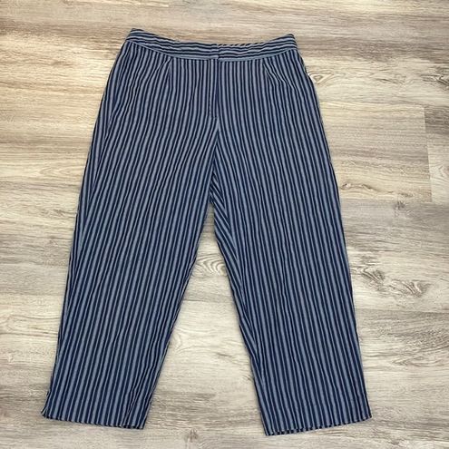 Talbots 2 Tone Blue Striped Lightweight Looser Fit Capri Pants Size