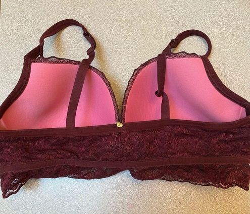 Victoria’s Secret PINK Burgundy Strappy Padded Lace Bra Sz. L/DD 