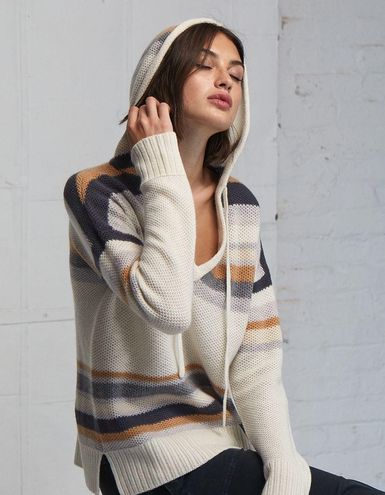 autumn cashmere Striped Honeycomb Stitch Cashmere Hoodie Sweater