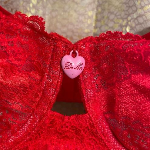 Savage X Fenty Red Candy Hearts Unlined Lace Balconette Bra 38DD