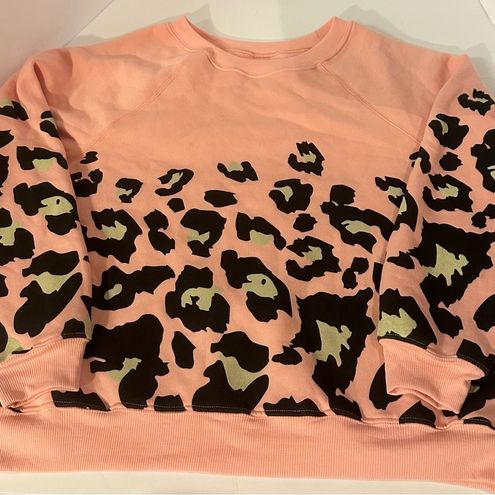 Wildfox Pink Black Leopard Print Pullover Sweatshirt Sz L