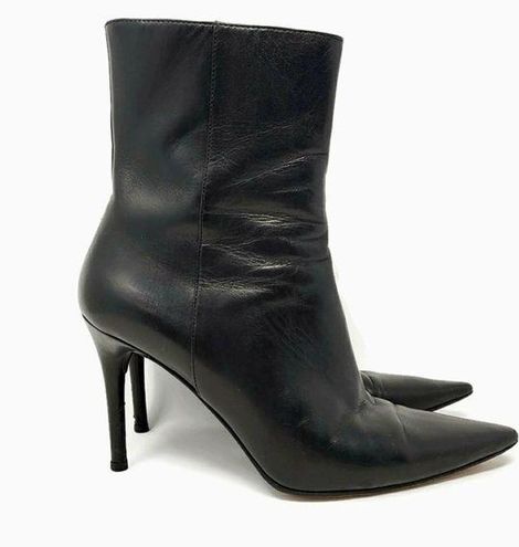 Gucci Stivaletto Pelle Black Nappa Leather Zip Up Stiletto Ankle