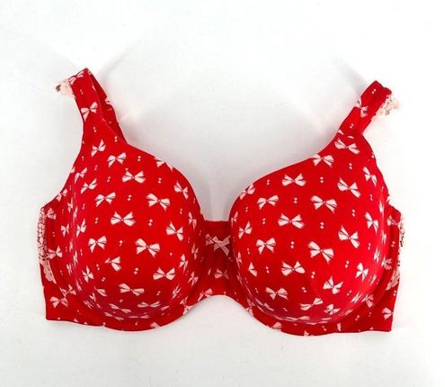 Cacique Valentine Red Lightly Lined Underwire Bra with White