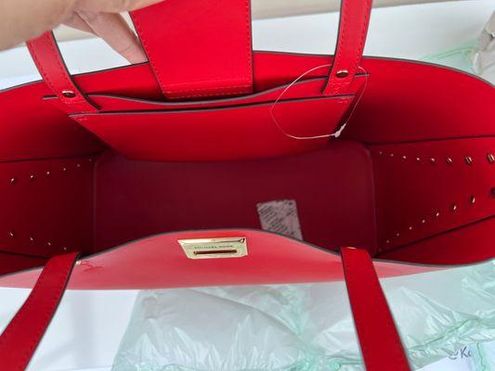  Michael Kors Manhattan Large Leather Tote Signature MK Logo Bag  In Flame (Red) : Clothing, Shoes & Jewelry