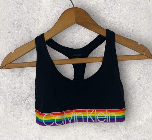 NEW CALVIN KLEIN BLACK LOGO BAND RAINBOW SPORTS BRA BRALETTE CROP