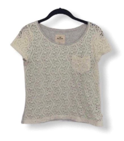Hollister Crop Top Lace Shirt White Off Shoulder Neck Pullover RN#75654