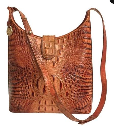 Brahmin Crocodile Leather Crossbody Purse Toasted Color