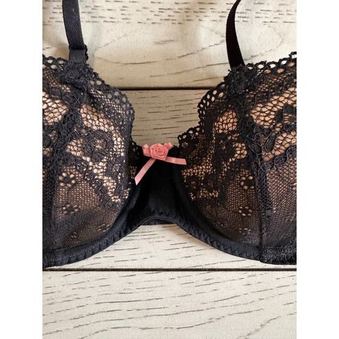 Betsey Johnson Eyelet Lace Demi Bra - Black Raven Size 36 B - $38