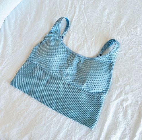 Blue Seamless Ribbed Sports Bra