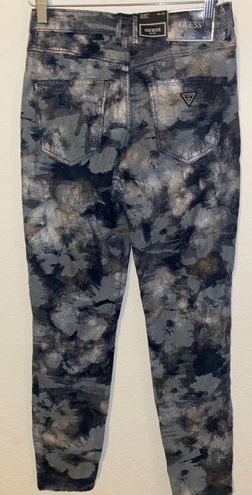 Guess New! 1981 Metallic Floral Skinny High Jeans Size 26 Blue