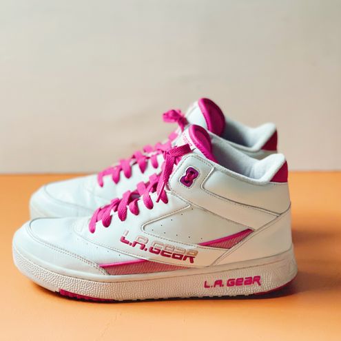 Skechers L.A. Gear Retro Pink and White High Top Sneakers Size 10 - $49  (42% Off Retail) - From Lauren