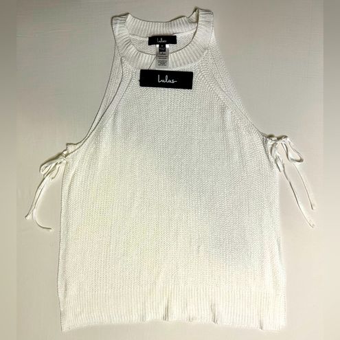 Sunny Style White Loose Knit Mock Neck Side Tie Tank Top