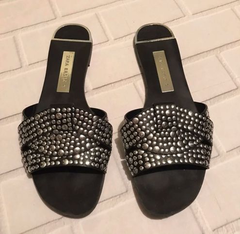 Zara Women s Pearl Leather Sling Back Flats Sandals Size 6 | eBay