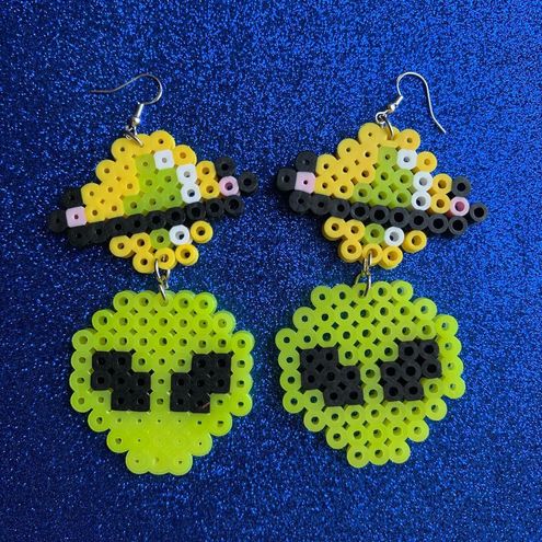 Glow in the Dark Perler Bead Alien Earrings 