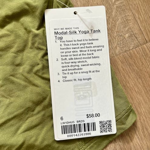 Lululemon Modal Silk Yoga Tank Top Bronze Green size 6 NWT - $58