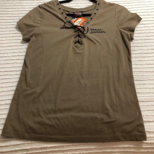 Harley-Davidson Women's Olive Green V-Neck Tee Shirt/SZ L Size L