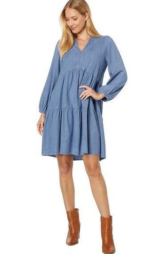 Tommy Hilfiger New V-Neck With Size Tags Blue - Long Anna From - Tiered $52 L Dress Sleeve Women\'s