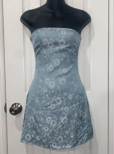 Ramie Strapless Mini Dress Blue