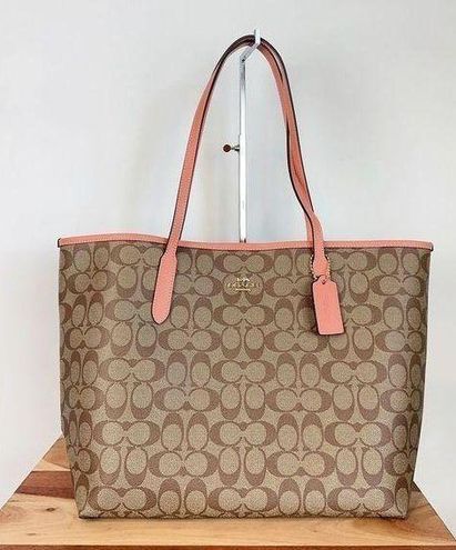 NWT Coach (5696) Light Khaki Signature Coated Canvas City Tote Shoulder  HandBag