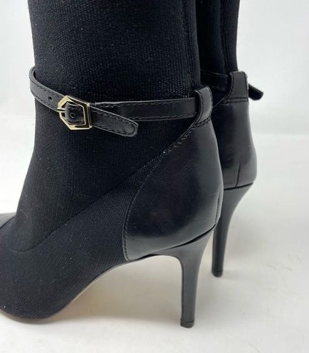 Louise et Cie Seika Black Leather Knit Sock Ankle Boots High Heel Pointed  Toe 7 Size undefined - $41 - From Jenny