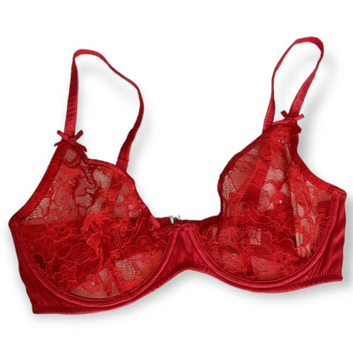 Fleur du Mal Sexy Red Lace Unlined Demi Bra 34D Size undefined - $45 New  With Tags - From Lindsey