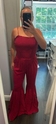 These Three Boutique Zip Up Corduroy Jumpsuit-Red S