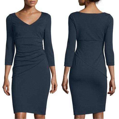 Diane Von Furstenberg DVF • Bevin 3/4-Sleeve Ruched Dress navy