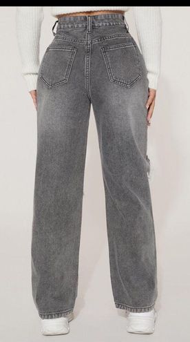 SHEIN PETITE High Waist Ripped Straight Leg Jeans