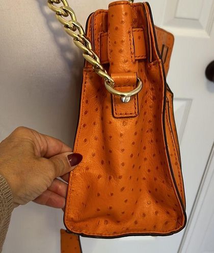 MICHAEL Michael Kors Hamilton Ostrich-Stamped Leather Satchel in Orange