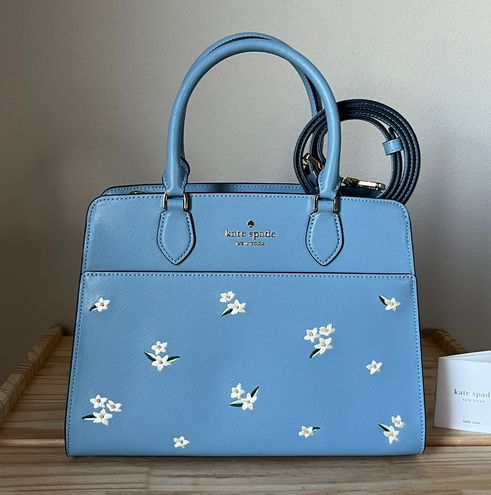 Kate Spade Madison Floral Embroidered Medium Satchel Crossbody Polished Blue