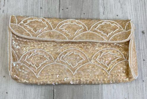 LA REGALE Beaded Sequin Small Clutch Lined Purse Japan 