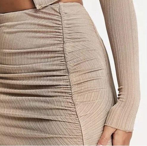 Naked Wardrobe Skirt Women's X-Large XL Beige Nude NWOT Ruched Ribbed Mini  - $25 - From Andrea