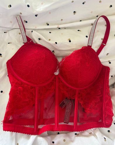 Victoria's Secret Shine Strap Lace Push Up Corset Top Red Size M petite -  $80 - From Faith