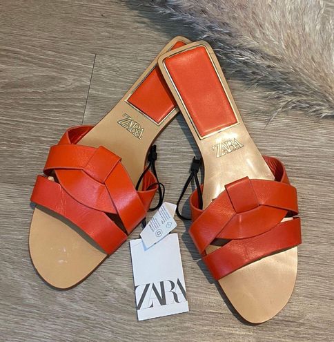 Zara Basic Gold Strappy Flat Sandals 37 | eBay