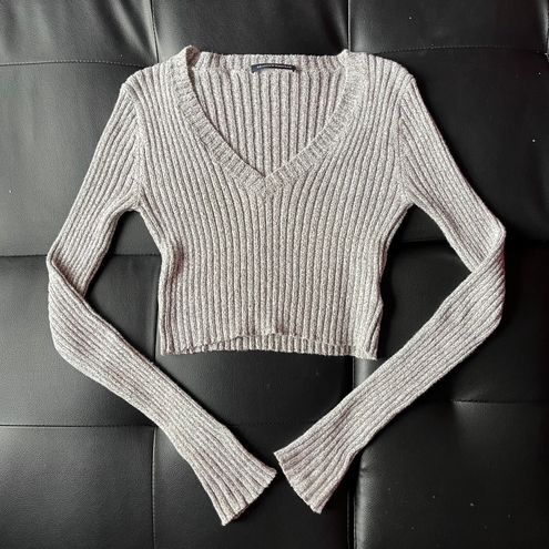 Brandy Melville, Sweaters, Brandy Melville Milena Sweater Vneck Heather  Grey Cropped