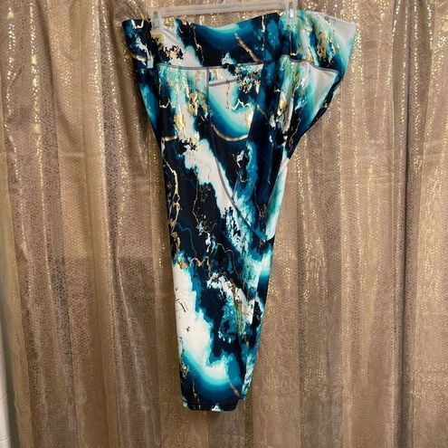 Old Navy marbled teal blue metallic gold high rise leggings 4X NWOT  Multiple - $36 - From Jessica