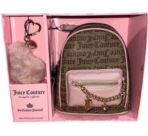 Pre-owned Juicy Couture Mini Backpack Wallet & Keychain Gift Set Travel  Accessory Brown