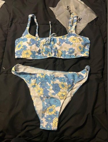 Floral Print Bikini Set Knot Front Wireless Bra Top & Hipster