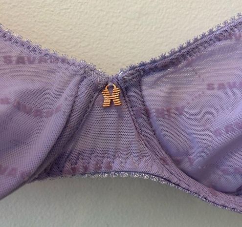 Flocked Logo Unlined Demi Bra in Purple