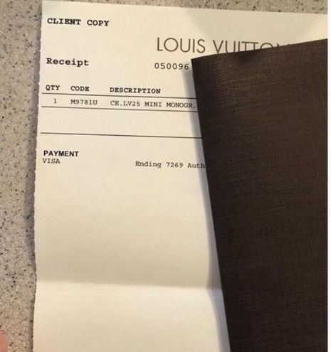 Louis Vuitton Receipt Client Copyright